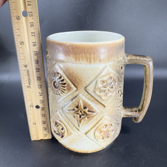 Vintage Israel Jerusalem Pottery Ceramic Coffee Cup Mug Large Mug Brown Textured - Picture 6 of 14